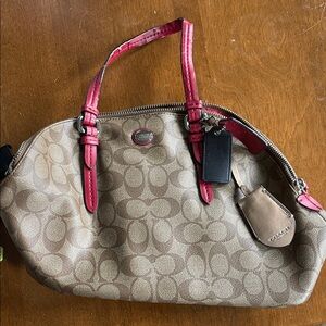 Coach Brown and Pink Signature Shoulder Bag